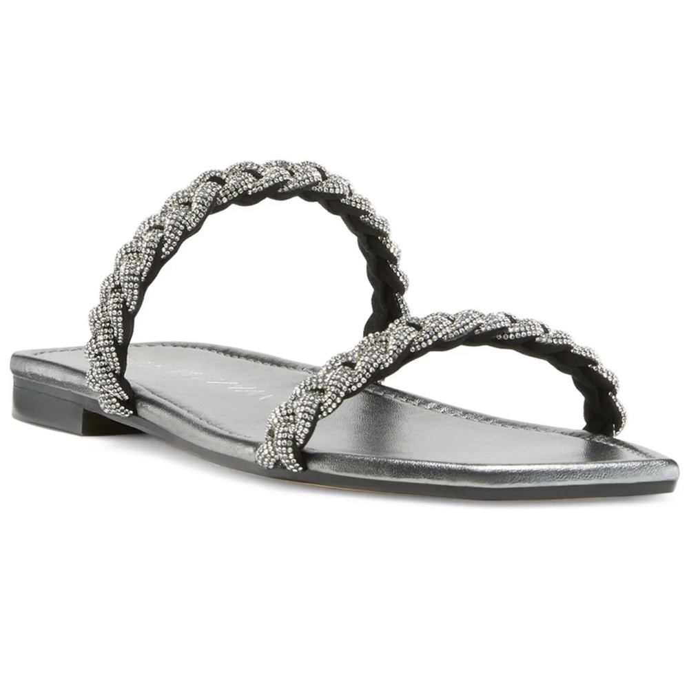 STUART WEITZMAN women shoes White leather Addison slide sandal with gemstones
